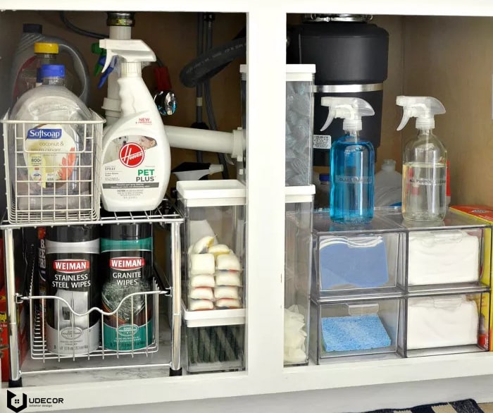 کابینت زیر سینک ظرفشویی آشپزخانه با 9 روش نظم دهنده کابینت زیر سینک آشپزخانه,نظم دهی کابینت ظرفشویی,کابینت زیر سینک آشپزخانه,